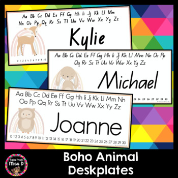 Preview of Boho Animal Name Tags / Nameplates EDITABLE