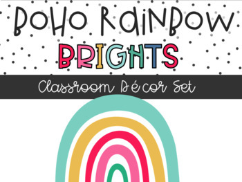 Preview of Boho Rainbow Editable (Bright) Classroom Decor Set