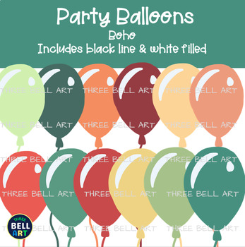 Boho Birthday Balloons Clipart {Three Bell Art Clipart} Boho by Three ...