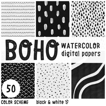 Preview of Boho Black and White Watercolor Digital Papers