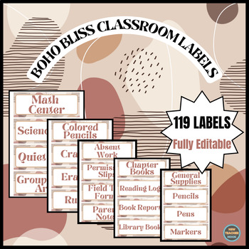 Preview of Boho Bliss Classroom Labels | Fully Editable | Boho Decor