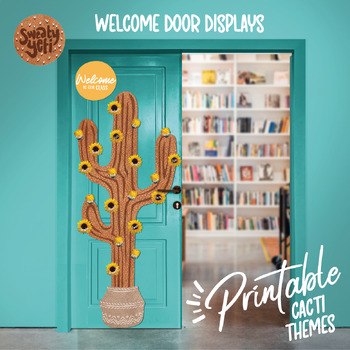 Preview of Boho Cactus Classroom Door Decor Editable Spring Display Sign with Student Names