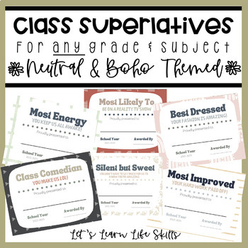 Preview of Boho Class Superlative Awards | For ANY Subject, Grade or Class!