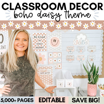 Preview of Boho Classroom Decor Bundle | Daisy Classroom Theme |  Pastel Classroom Decor