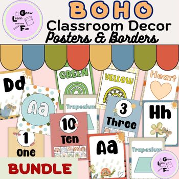 Preview of Boho Classroom Decor Bundle: Posters and Bulletin Board Borders