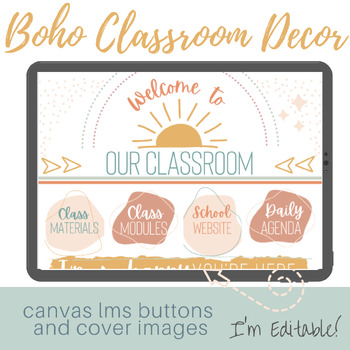 Preview of Boho Classroom Decor Homepage Editable Canvas Schoology Buttons and Banners