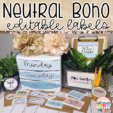 Boho Classroom Decor Neutral Editable Labels