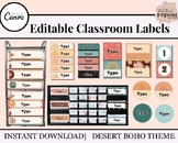 Boho Classroom Labels Editable Templates, Classroom Organi