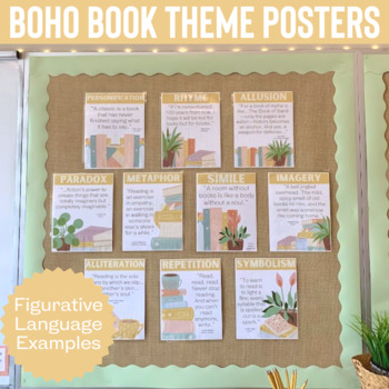 Preview of Boho Classroom Posters : Figurative Language Examples : Book Theme Posters