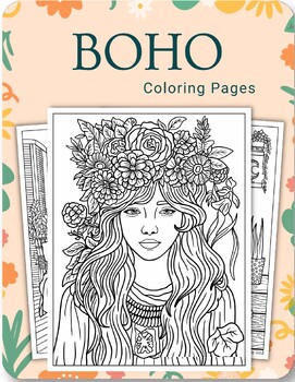 Preview of Boho Coloring Pages (PDF Printables) boho-themed elements/Adult Coloring Pages