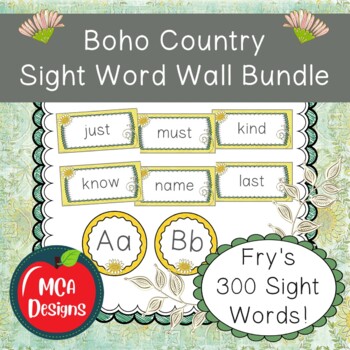 Preview of Boho Country Sight Word Wall Bundle