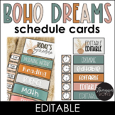Boho Neutral Daily Schedule Cards with Clocks Editable