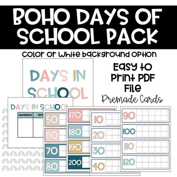 Preview of Boho Days of School Tally Chart Pack- Easy Print Set with Premade Templates