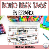 Desk Name Tags Spanish - Boho Rainbow