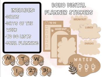 Preview of Boho Digital Stickers for Digital Planner Meals/Calendar