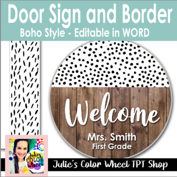 Preview of Boho Door Welcome Circle and Border Decor Decorations, Edit in WORD
