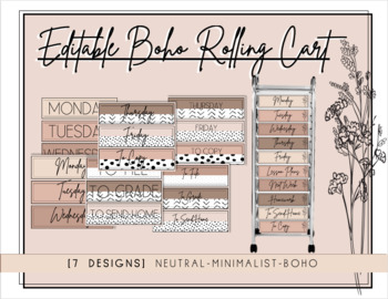 Preview of Boho Editable Rolling Cart Labels | Neutral | Minimalist