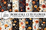Boho Fall Cute Flowers Seamless Patterns