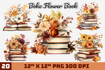 Boho Watercolor Books and Flowers · Creative Fabrica