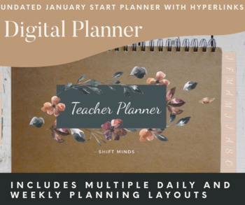 Preview of Boho Flower Themed Digital Planner | Undated, Jan-Dec, Free Stickers Included