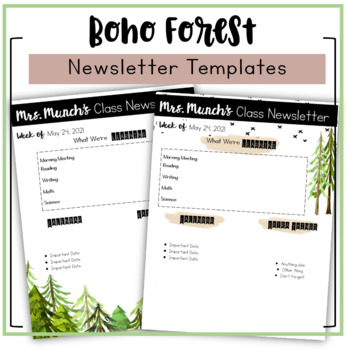 Preview of Boho Forest Class Newsletter Templates (Editable)