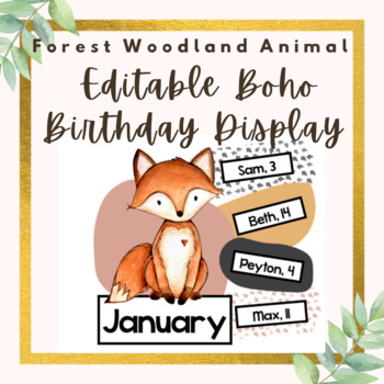 Preview of Boho Forest Woodland Animal Birthday Decor Banner Set- EDITABLE!