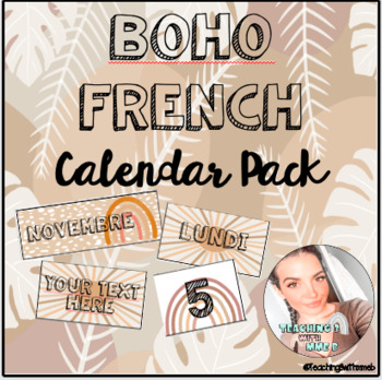 Preview of Boho French Editable Classroom Calendar Pack