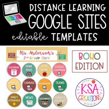 Preview of Boho Google Sites Template | Editable Headers and Buttons | Distance Learning