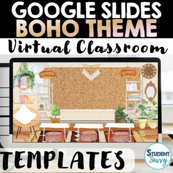 Preview of Boho Rainbow Virtual Classroom | Boho Rainbow Google Slides