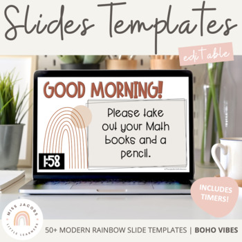 Preview of Boho Google Slides with Countdown Timers | Desert Neutrals Classroom Decor