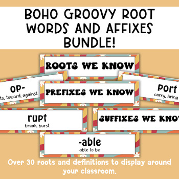Preview of Boho Groovy Affixes and Roots Word Wall Bundle