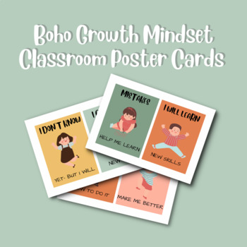Preview of Boho Growth Mindset Classroom Poster Cards