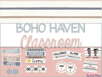 Preview of Boho Haven Stripes Classroom Theme: EDITABLE