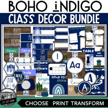 Preview of Boho Indigo Classroom Classroom Decor Bundle Boho Plant Farmhouse Growing!