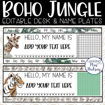 Preview of Boho Jungle Desk Name Tags - Student Name Tags