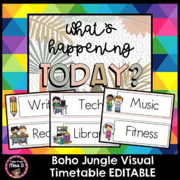 Preview of Boho Jungle Visual Timetable/Schedule Cards EDITABLE