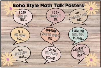 Preview of Boho Math Talk | Number Talk Conversation Starter Posters and Bulletin Board