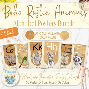 Preview of Boho Modern Animals Alphabet Posters | Modern Neutral Retro Classroom Decor