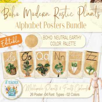 Preview of Boho Modern Plants Alphabet Posters | Modern Neutral Retro Classroom Decor