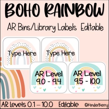 Preview of Boho & Modern Rainbow AR Book Bin / Library Kit Labels Editable 