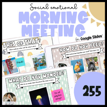 Preview of Boho Morning Meeting Back to School Google Slides for Social Emotional Learning