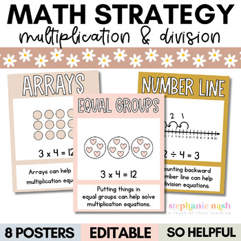 Preview of Boho Multiplication & Division Strategy Posters | Multiply & Divide Posters