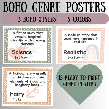 Preview of Boho Neutral Genre Posters | Boho Rainbow | Calm Decor | Literature Posters