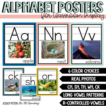 Preview of Boho Neutral Alphabet Posters | Classroom Alphabet Wall Display | Real Pictures
