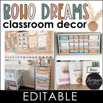 Preview of Boho Classroom Decor Bundle | Boho Dreams Classroom Themes Decor | Neutral Plant