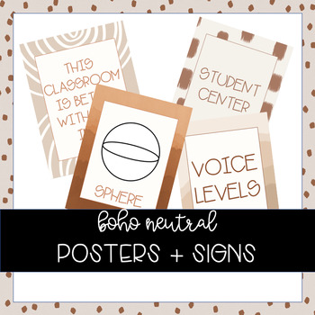 Preview of Boho Neutral Classroom Signs + Posters CUSTOMIZABLE