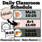 Boho Neutral Editable Daily Class Schedule + Visual Clock 