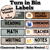 Boho Neutral Editable Turn in Bin labels with Visual Supports
