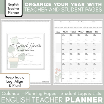 Preview of Boho Neutral Plant English Teacher & Student Planner Logs, Lists, Unit Planning
