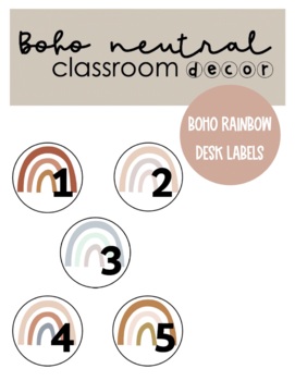 Preview of Boho Neutral// Rainbow Desk Labels (Numbers)